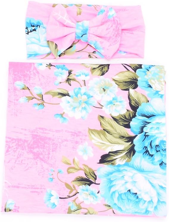 Galabloomer Newborn Receiving Blanket Headband Set Flower Print Baby Swaddle Receiving Blankets