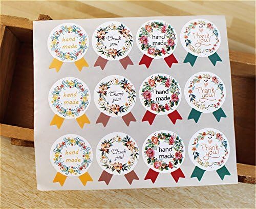 Abbonna Handmade + Thank You Stickers, 120 PCS/10 sheets with Garland Cute Decorative Adhesive Label Personalized Stickers for Packaging Seals Crafts Handmade Baked Envelope Label Stickers