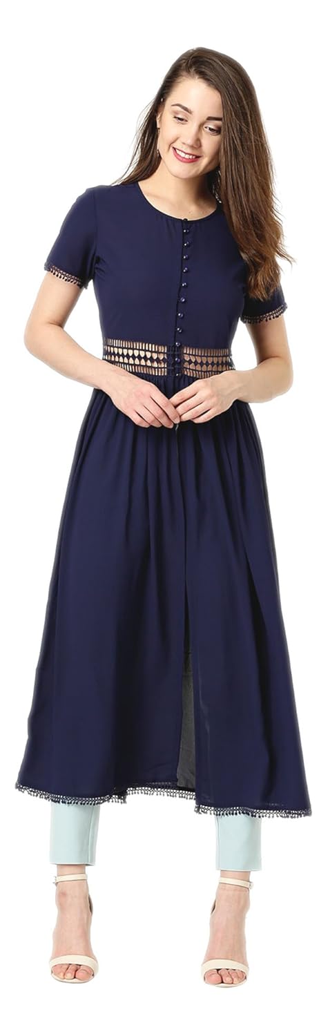 marie claire women navy solid maxi top (mc10209)