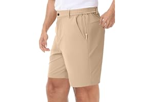 LUSHENUNI Men’s Golf Shorts Stretch Quick Dry 7” Lightweight Hiking Casual Dress Athletic Shorts with Zipper Pockets
