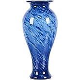 XMGZQ 20" Tall Glass Vases for Floor,Large Hand Blown Sea Glass Flowers Vase for Centerpieces,Jarrones Grandes para Sala Elegantes,for Bookshelf,Bathroom,Countertop,Indoor Office Desktop (Blue)