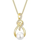 Lwsary Infinity Pearl Necklace for Women 925 Sterling Silver Pendant Necklace with 8MM Pearl Jewelry Gifts for Her