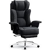 OwgeinSet Big and Tall Office Chair, Ergonomic Leather Reclining Chair with Footrest, High-Back Comfy Executive Computer Desk Chairs with Lumbar Support, Wide Seat, 400LBS (Black)