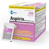 Globe Aspirin Tablets 325 mg, Single Use Packets, Pain Relief -100 Count | Regular Strength Tablets, Fever Reducer, Individual Packets, Travel Size Supply, Easy Storage, First Aid Kit Essential