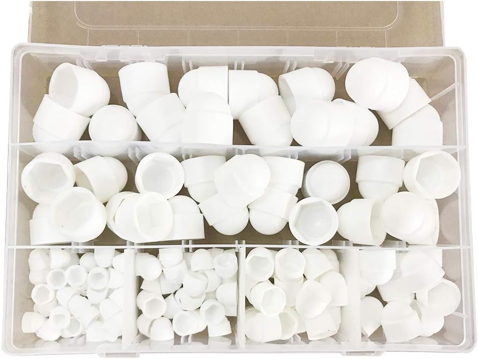 ORETG45 Bolt Covers Screw Caps, Assortment Plastic Nut kits with Storage Box, M 4 M 5 M 6 M8 M10 M12, White