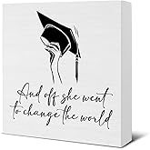 Graduation Gifts for Her, and off She Went to Change the World Wood Block Sign Home Graduation Party Decoration 5 X 5 Inches