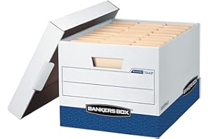 FELLOWES Bankers Box 20 Pack R-KIVE Heavy-Duty File Storage Boxes, FastFold, Lift-Off Lid, Letter, White/Blue