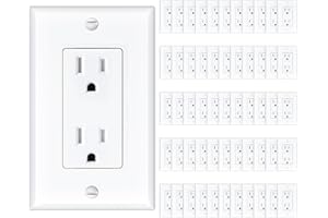 Amico 50 Pack Wall Outlet, 15 Amp Outlets, UL Listed, Tamper Resistant Standard Electrical Outlet, Decorator Receptacle with Wall Plate, Suitable for Home and Business, 125V/1875W, White