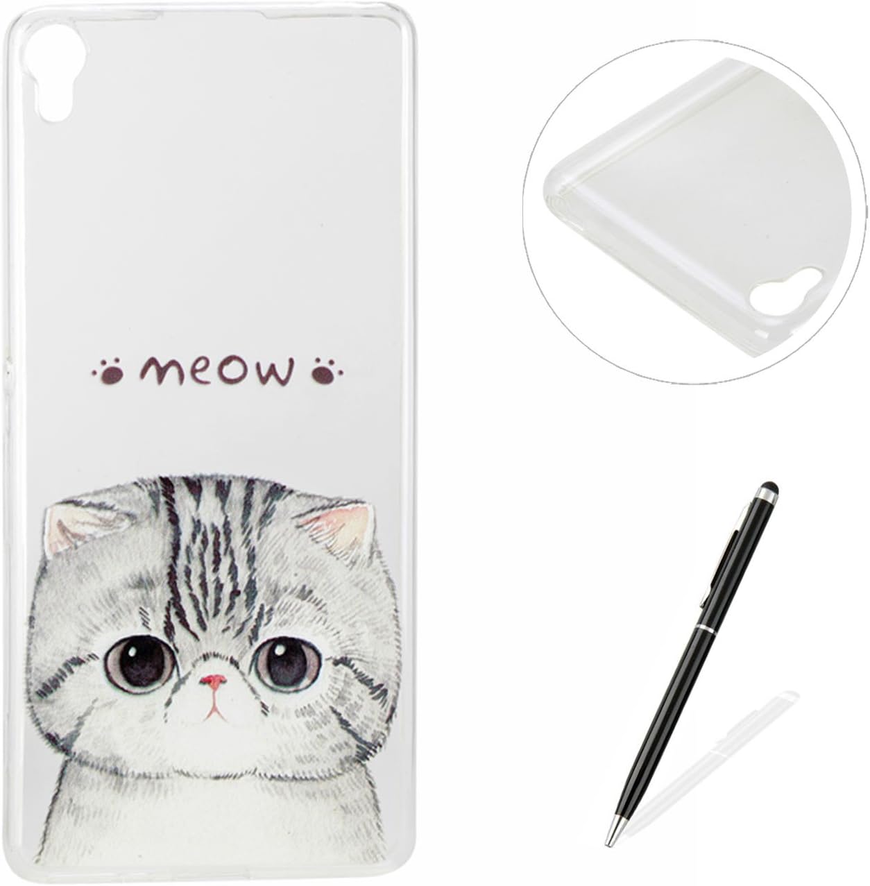 Sony Xperia XA Silicon Case, MAGQI Drop Protection Scratch-Resistant Protective Shell Translucent Ultra Thin Flexible Soft Gel TPU Cover for Sony Xperia XA - Meow
