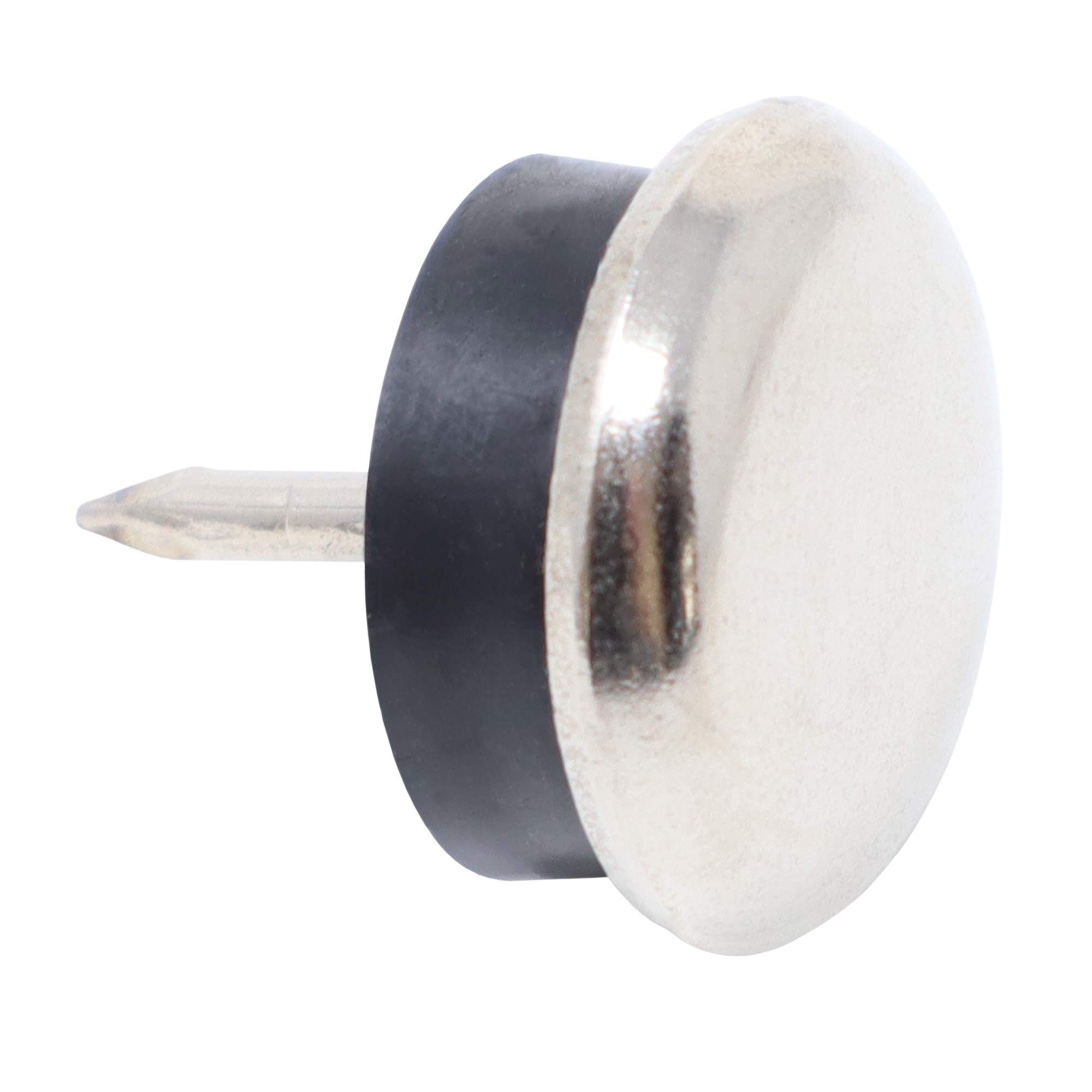 Adsamm® / 16 x Glides in metal with nail and rubber cushion | Ø 0,79'' (Ø 20 mm) | silver | round | Premium quality furniture sliders with nail and bumper by Adsamm®