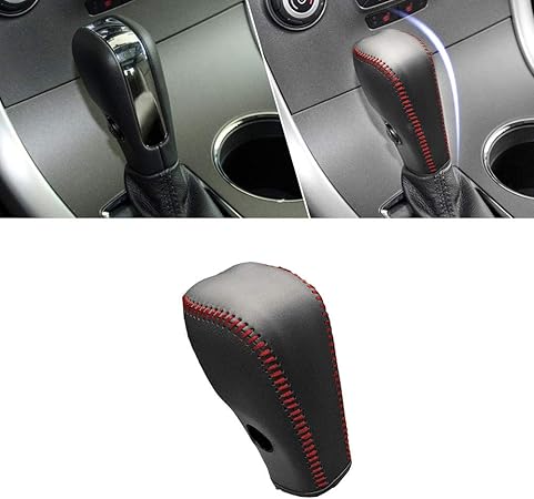 Amazon 車用 ギア シフト ノブ カバー レザー At 適合 Explorer 2 0 11 13 Edge 2 0 11 14 自動シフターヘッド ブラック レッド糸タイプ E 車 バイク 車 バイク