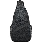 MEDTOGS Skull Sling Bag,Victorian Gothic Sling Backpack Black Crossbody Bag Men Casual Shoulder Daypack for Women Men Lightweight Travel Hiking Gym