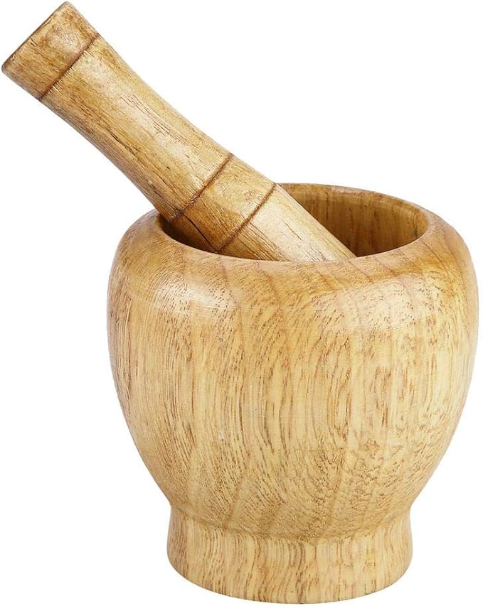 Wood Mortar and Pestle, Manual Wood Garlic Ginger Spices