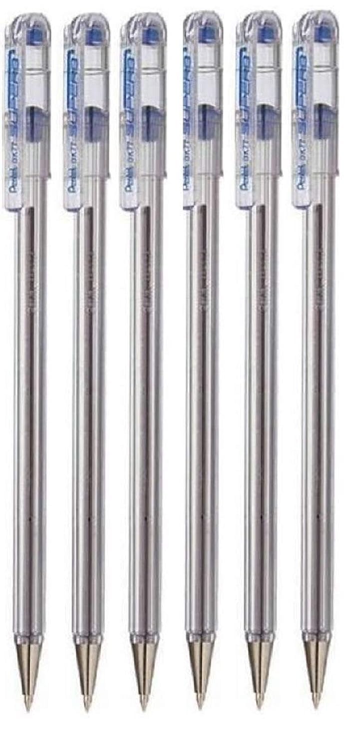 Pentel Blue Superb Ballpoint Pen Ball Point Pens 0.7mm Nib Tip 0.25mm Line Width Fine Line Refillable Ink BK77 (Pack Of 6)