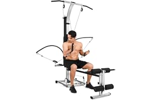 FITINDEX Home Gym Station 320lbs, Multifunctional Pulley Strength Machine with 63 Workouts, Rowing, Bench Press, Squat, Full Body Training Exercise Equipment for Women Men