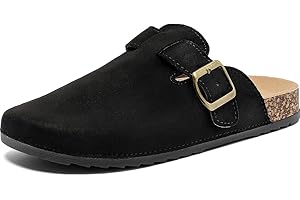 YORFOTMAE Women's Suede Clogs Mens Leather Mules Comfort Cork Footbed Antislip House Sandals Arch Support Potato Shoes with Adjustable Buckle