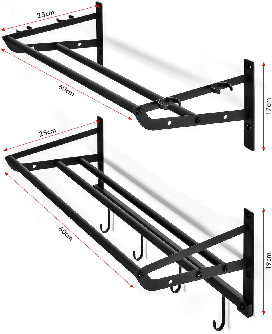Sunix Sports Equipment Storage, Ball Storage Rack Basketball Holder Wall Mount Shelf with Hooks, 2 Racks, Black: Sports & Outdoors
