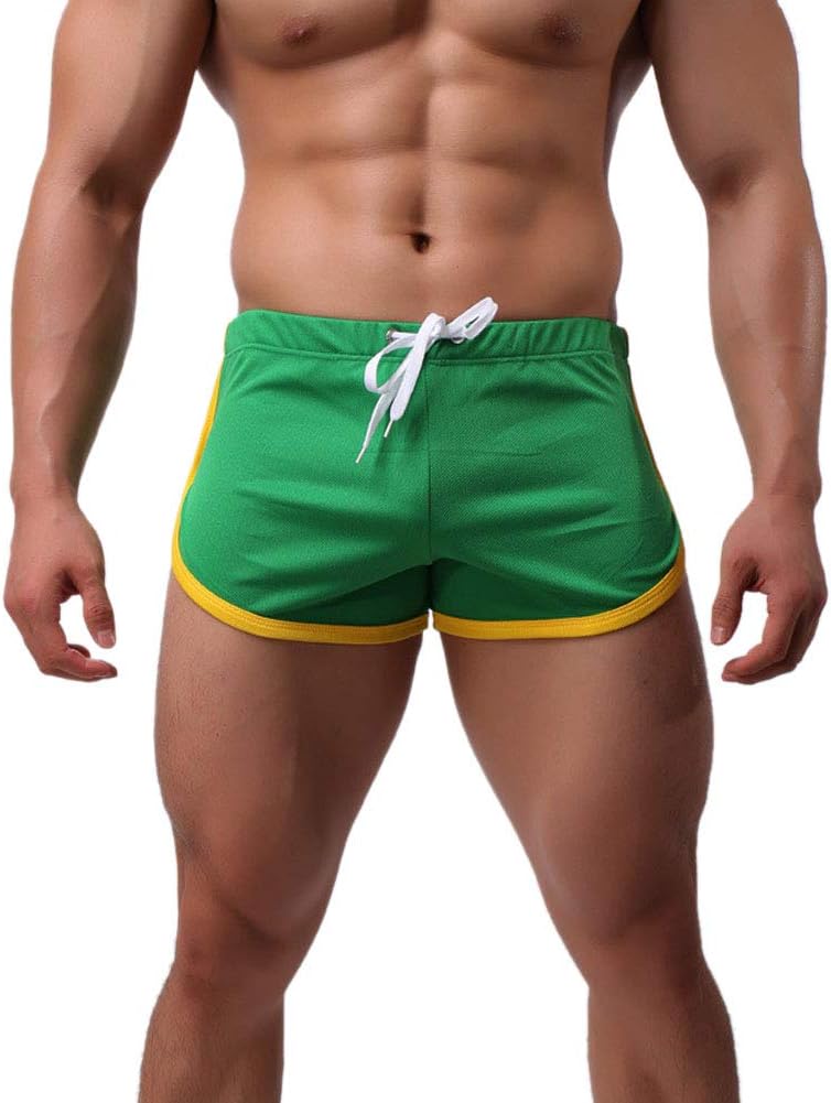 KAMUONMens Sexy Built-in Pouch Running Bodybuilding Workout Gym Athletic Shorts
