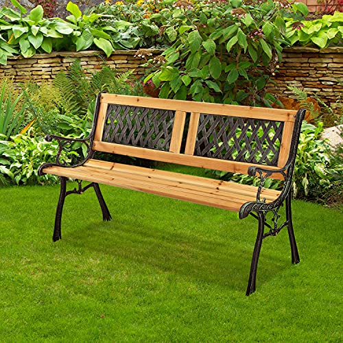 Juskys Gartenbank Sanremo - 2-Sitzer Holzbank mit Armlehnen & Rückenlehne - wetterfeste Sitzbank 122x54x73 cm - Seitenelemente aus Gusseisen – Bild 4