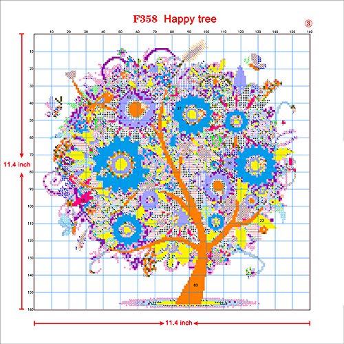 Cross Stitch Stamped Kits Quilt Pre-Printed Patterns Cross-Stitching for Beginner Kids Adults 14CT Embroidery Crafts Needlepoint Starter Kits Happy Tree Kits for Home Decoration