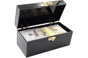 Mczxon Acrylic Lockable Cash Box with 30 Currency Wrappers, Acrylic Money Storage Box Holder Organizer for Cash, Single Currency Cash Tray Storage Box Holder Organizer for Money, Black