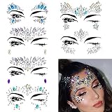Face Gems, Ynredee 6 Set Women Mermaid Rave Festival Glitter, Rhinestone Temporary Tattoo Face Jewels Crystals Face Stickers Eyebrow Face Body Jewelry