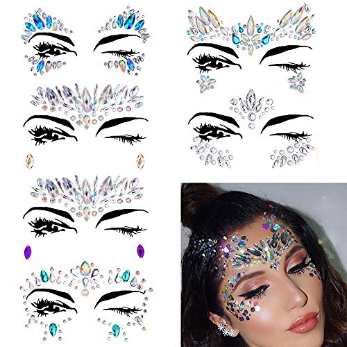 Face Gems, Ynredee 6 Set Women Mermaid Rave Festival Glitter, Rhinestone Temporary Tattoo Face Jewels Crystals Face Stickers Eyebrow Face Body Jewelry