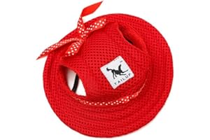 Harikaji Pet Cap, Round Hat Fashion Dog Canvas Princess Hat Baseball Adjustable Chin Strap Sun Protection Visor for Puppy Dog (M, Red)