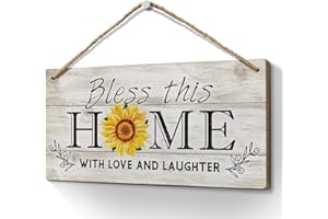 Heuhuww Bless This Home Decor Wood Sign 6x12 Inch Bible Verse Front Door Decor,Religious Porch Decor with Sunflower,Wall Art Housewarming Gifts for Women