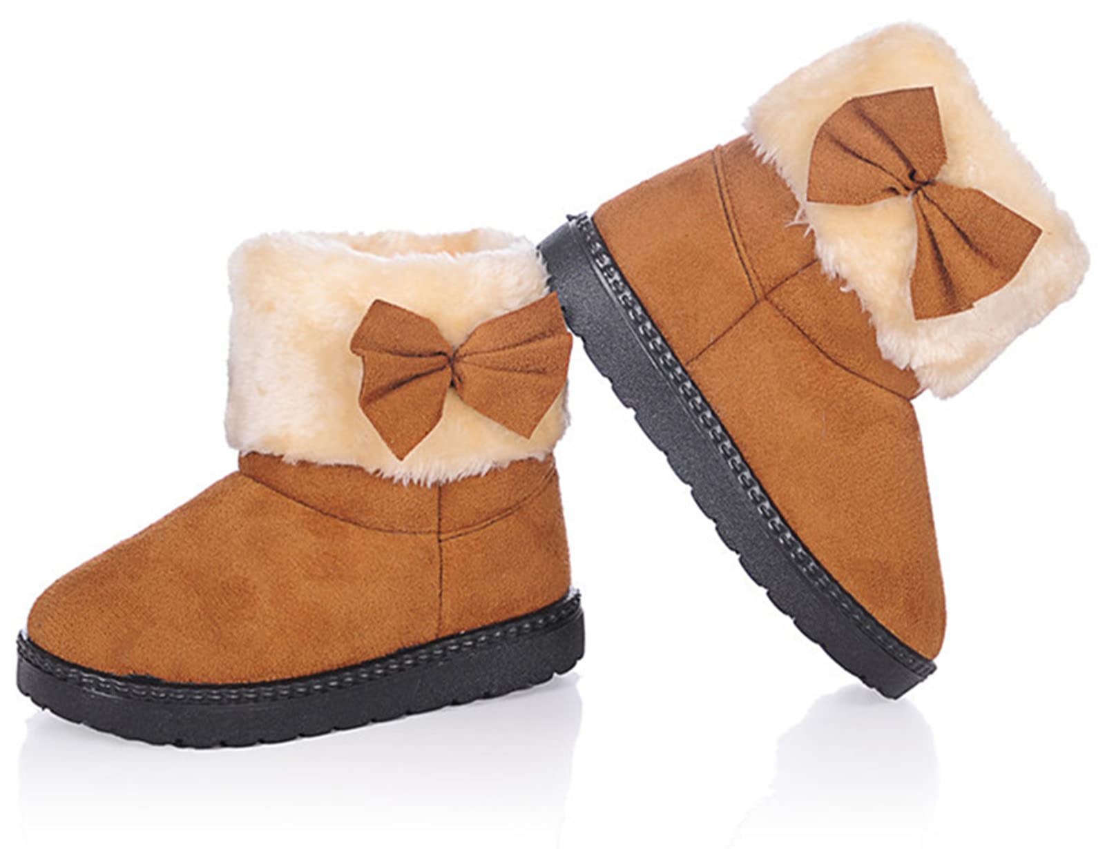 DADAWEN Baby's Girl's Toddler Fashion Cute Bowknot Fur Lining Princess Warm Snow Boots