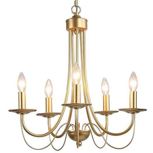 Ksana Lampara De Arana De Oro 5 Luces Candelabro Moderno Para
