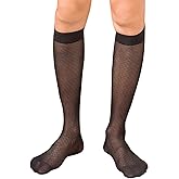 Nawwgy Elegant Mens Sheer Pattern Dress Socks See Through Nylon Business Formal Wear Thin Long Tube Over The Calf Socks Men's Diamond mesh mid-Length Stockings