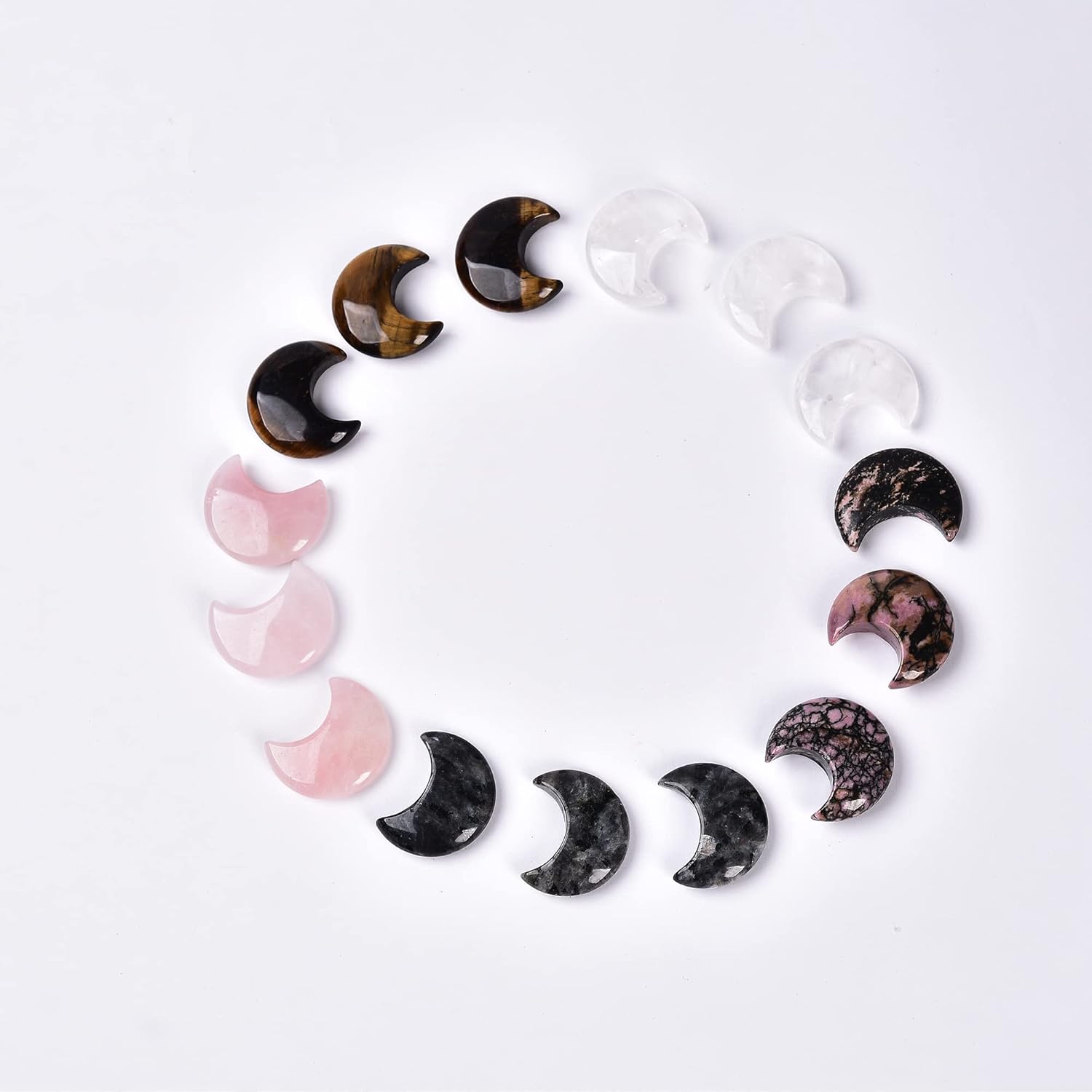 Indoor Fountains & Accessories - JIC Gem 15PC Mixed Bulk Crescent Moon Shaped Crystal Chakra Stones Kit Quartz Crystal Pocket Calming Worry Stone Bulk Crystals Set Wholesale,ewelry Making for Meditation Balancing Pendant Decor