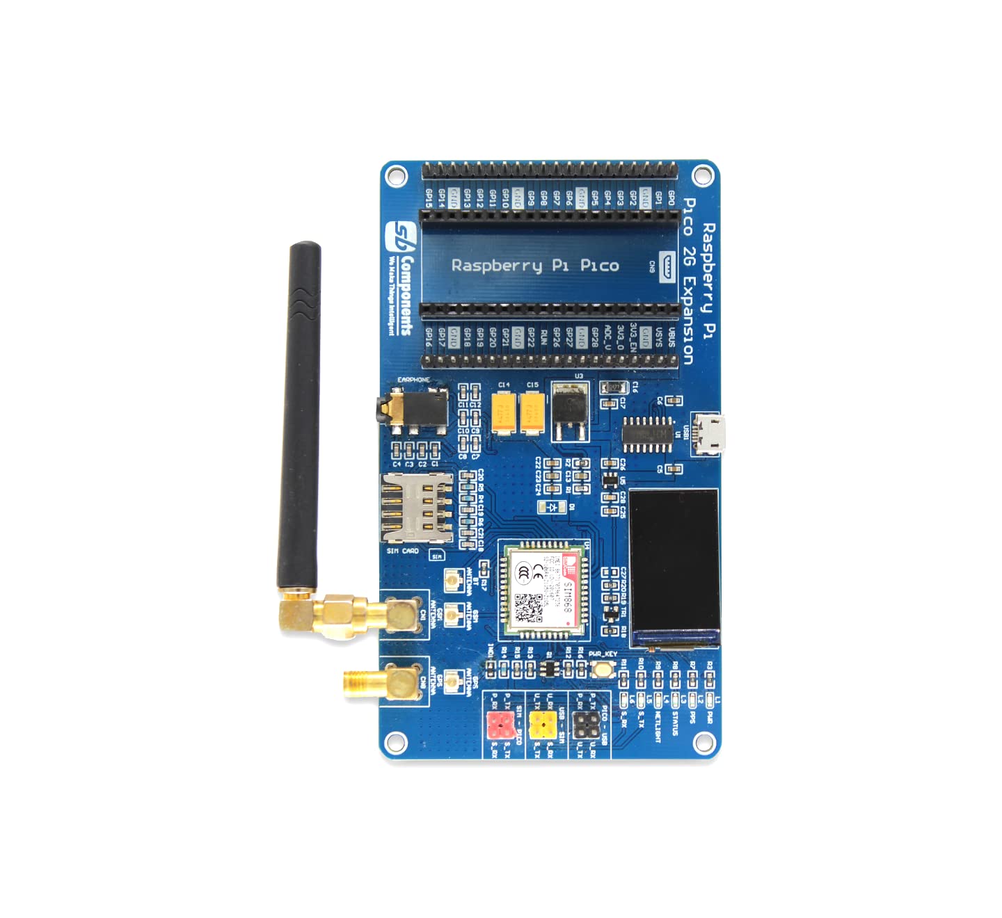 sb components Raspberry Pi Pico with Pico 2G Expansion Board (Expansion QUAD) Inbuilt 1.14” LCD 240x135 pixel 65K RGB color SIM868 with UART/USB 2.0 850/900/1800/1900 MHz GPIO header and Bluetooth 3.0