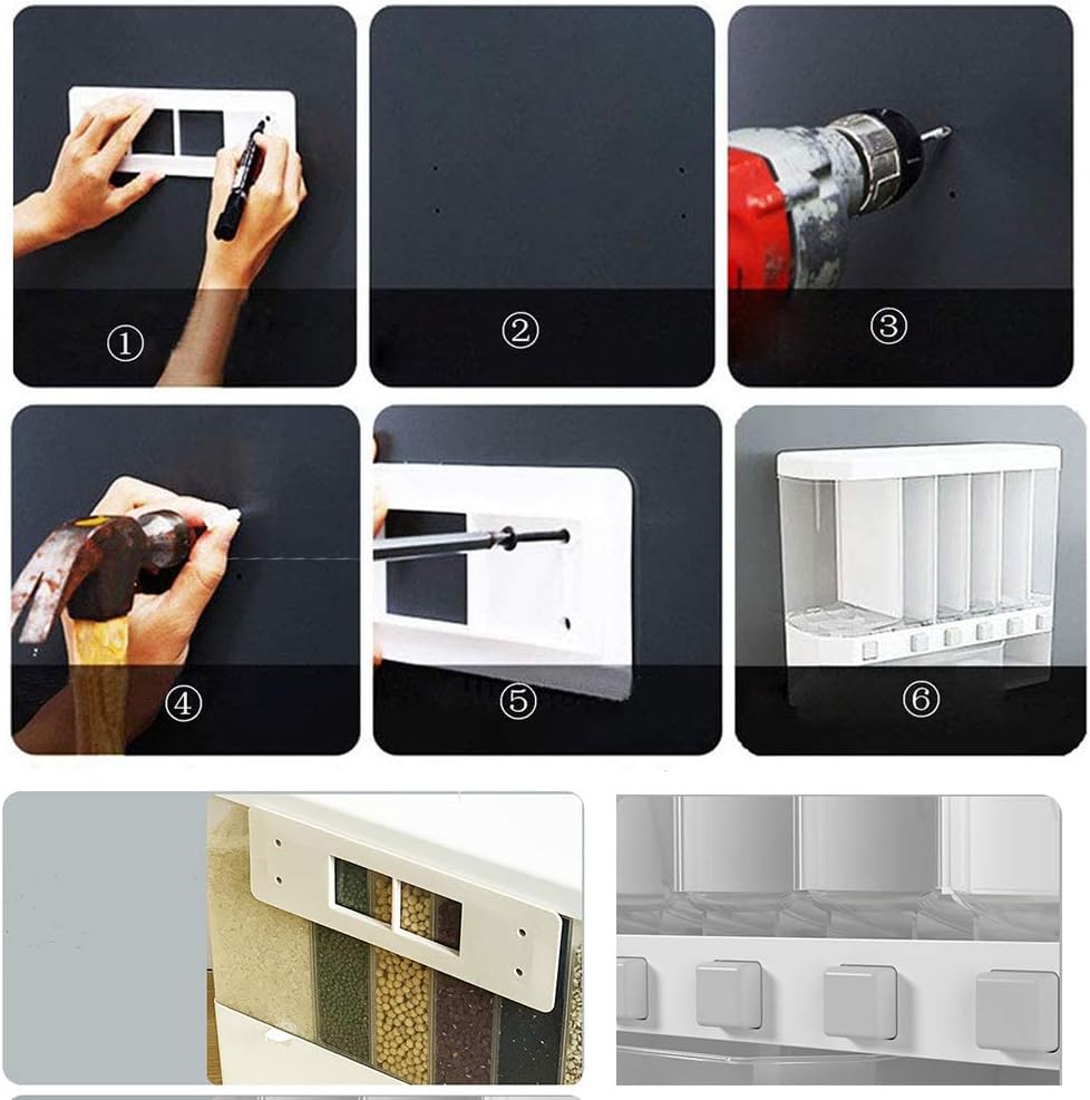 Wall Mounted Dry Food Dispenser - 6-Grid 12L Large Capacity Storage Dry Food Dispenser, Free Control of Food Output, Dry Food Fruit Storage Box For Home and Kitchen (10L): Kitchen & Dining
