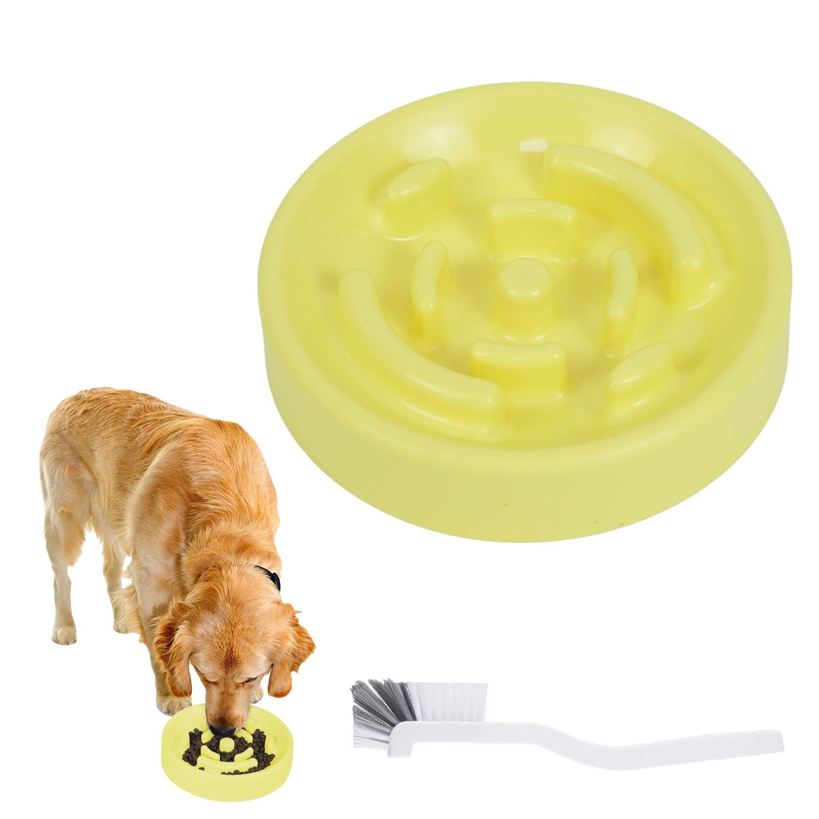 Silicone Slow Feeder Dog Bowl, Prevent Risk of Choke Bloat & Overeating Slow feeder dog bowl,Shallow Anti Gulp Maze Puzzle Feeder for Dogs & Cats(COLOR:Yellow)