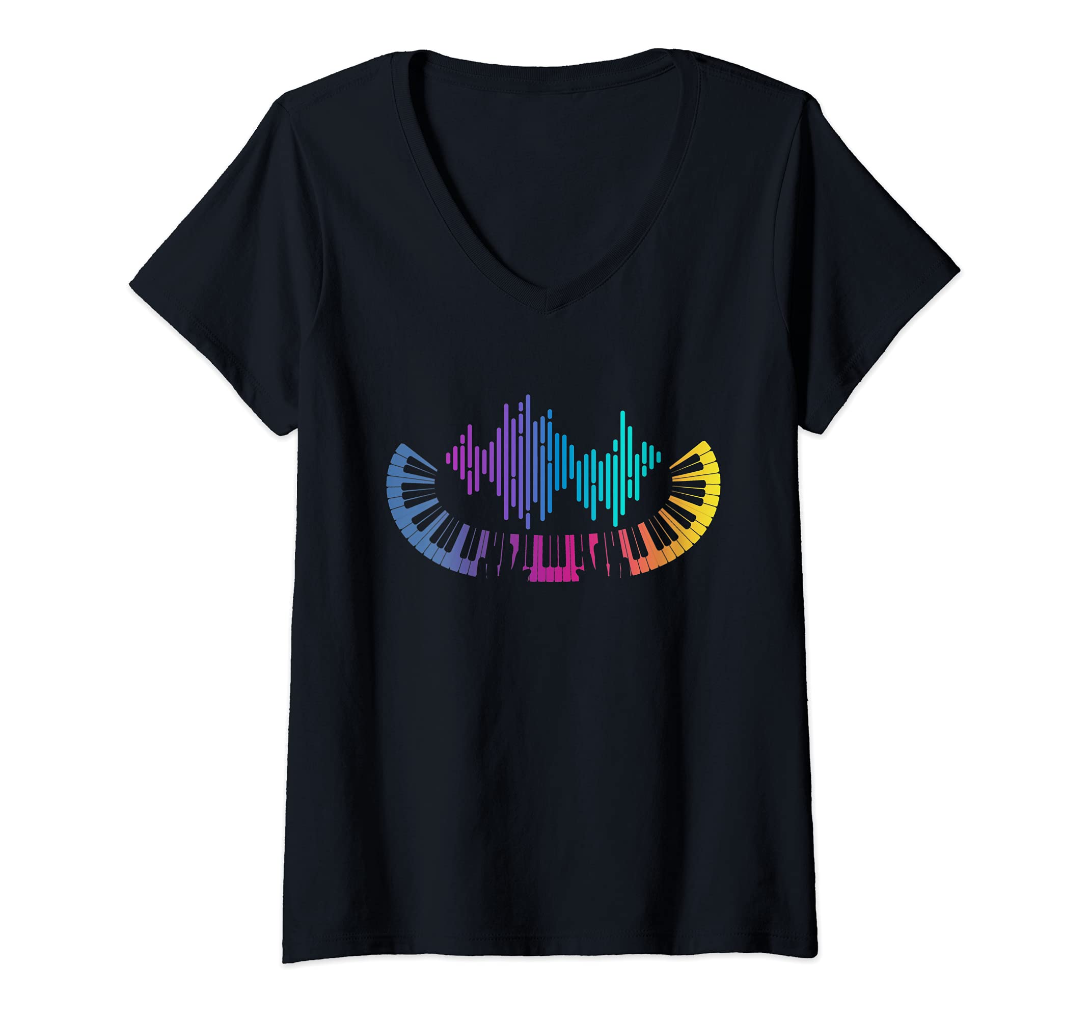 Womens Colorful Piano Keyboard Pianist Musical Instrument Piano V-Neck T-Shirt