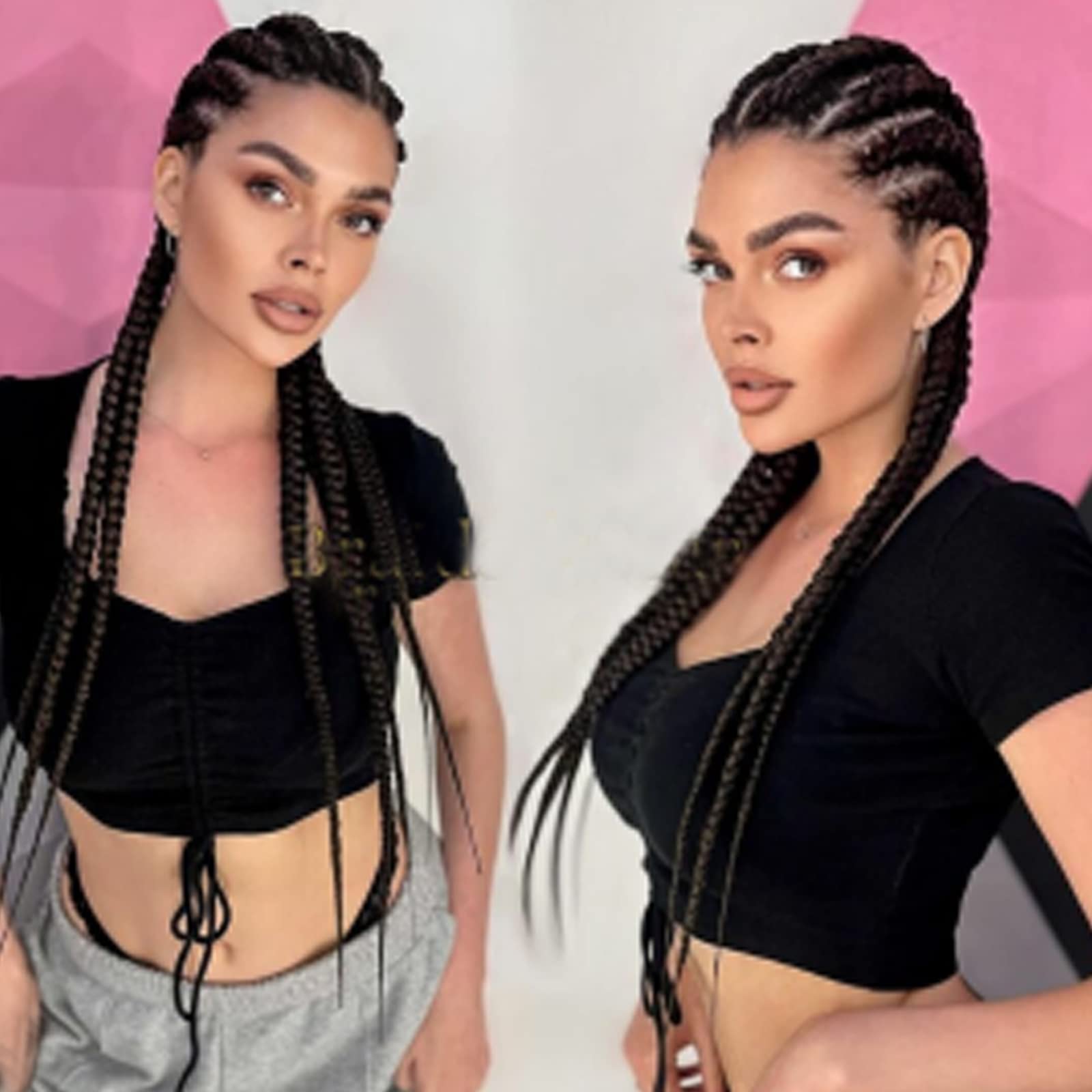 Handmade Box Braided Synthetic Lace Front Wig with Baby Hair 1B# Black Long Big Braiding 5 Braids Wig for Black Women Halloween Party Daily Use 24 Inches