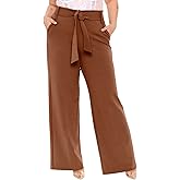 Eytino Womens Plus Size Stretch Dress Pants Comfy Wide Leg Belted Lounge Pants for Office, 1X-5X