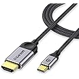 QGeeM USB C to HDMI Cable Adapter 6FT 4K, USB Type C to HDMI Thunderbolt 3/4 Compatible for iPhone 16,Galaxy,MacBook Pro/air,