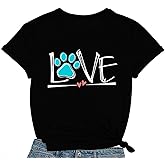 COMIZI Dog Lover Shirts for Women Cute Paw Love Heart Print T-Shirt Dog Mom Short Sleeve Tee Tops