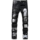 qingtianzhuxinxikejiyouxiangongsi Men's Jeans Ripped Slim-Fit Black Skinny Fashion Denim Jean Pants Durable Biker
