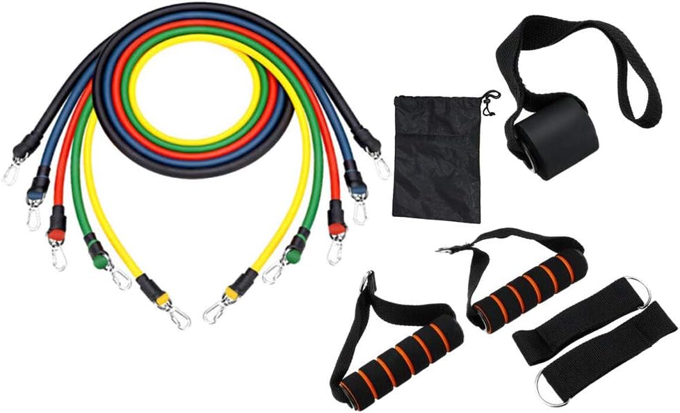 Abaimao 11Pcs Exercise Resistance Bands Set with Pull tube, Foam Handles, Ankle Straps, Door Anchor, Storage bag