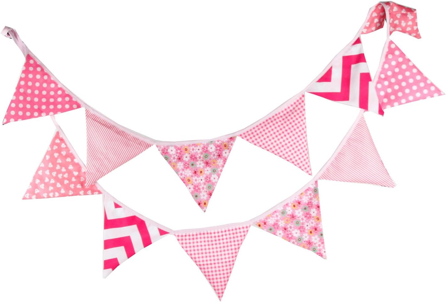 LOVENJOY Rustic Pink Floral Wedding Pennant Banner Bunting - Fabric Birthday Kids Bedroom Baby Shower Party Decoration