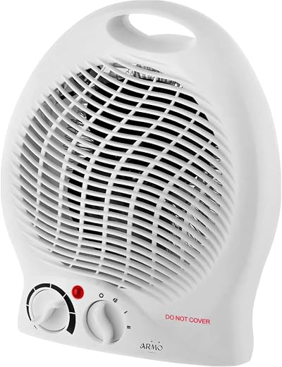 Armo Home Fan Heater 2KW Upright Portable With Thermostat White