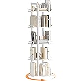 YATINEY 5 Tier Rotating Bookshelf, Freestanding Corner Bookshelf, 360 Spinning Bookcase Tower, Tall Industrial Style Organizer, Storage Shelf Bookcase for Living Room, Study, White SJ02WW