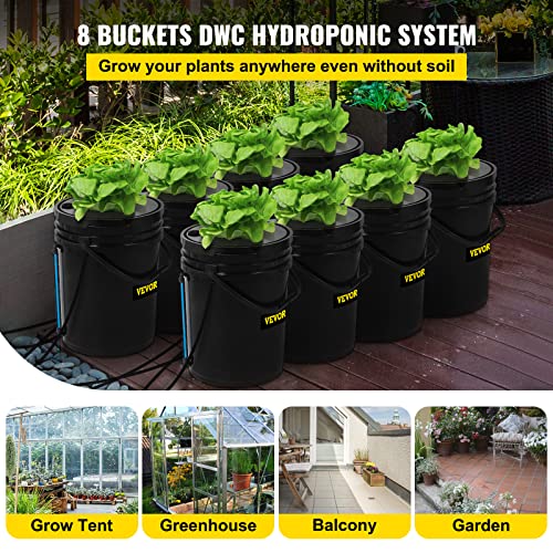 VEVOR DWC Hydroponic System, 5 Gallon 8 Buckets, Deep Water Culture