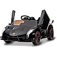 12V Ride on Car, GAOMON Licensed Lamborghini Veneno Electric Car for Kids w/Remote Control, 3 Speeds, Hydraulic Doors, Led Headlights, Rocking & Music, Battery Powered Sports Car for Boys Girls, Black