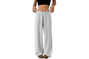 Djeanxa Low Rise Sweatpants for Women Y2K Straight Wide Leg Sweat Pants Drawstring Baggy Lounge Pants with Pockets