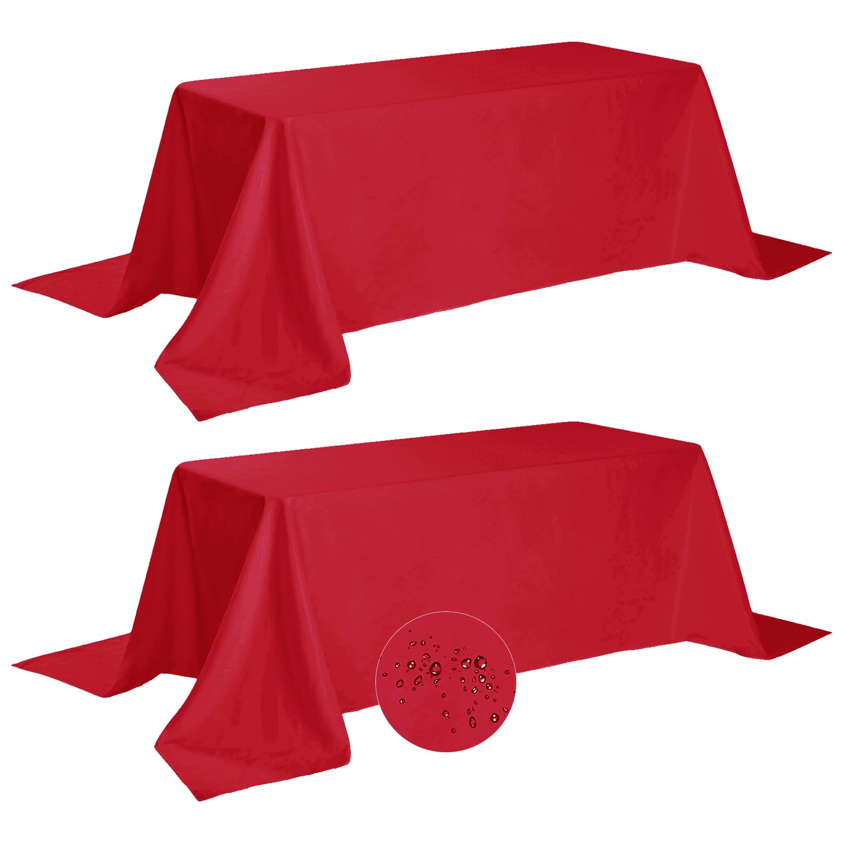 Photo 1 of Fokitut 2 Pack Waterproof Rectangle Tablecloth, 90x156 Inch,Stain Resistant and Wrinkle Polyester Table Cloth, Fabric Table Cover for Kitchen Dining, Wedding, Party, Holiday Dinner-Red